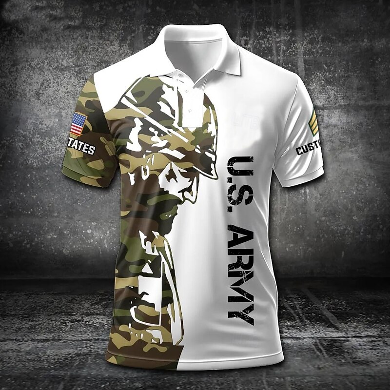 American Independence Day Men's American US Flag Military Polo Short Sleeve Polo Shirts Collared Shirts Casual School Outdoor Daily Wear 3D Print Summer Blue Brown3