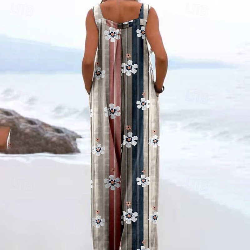 Women's Floral Print Dungarees Jumpsuit Streetwear Sleeveless U Neck Pocket Street Daily Regular Fit Pink Navy Blue Light Grey Summer2