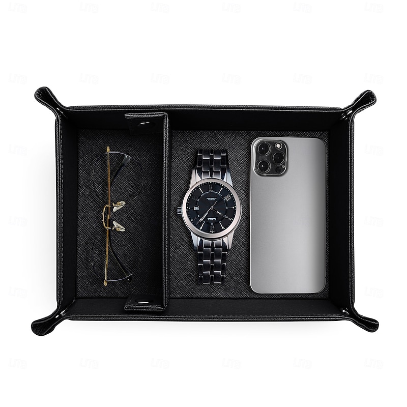 PU Leather Desk Organizer Tray, Multi-Compartment Key Holder, Jewelry & Makeup Storage Tray, Premium Leather Entryway Organizer for Home or Office4