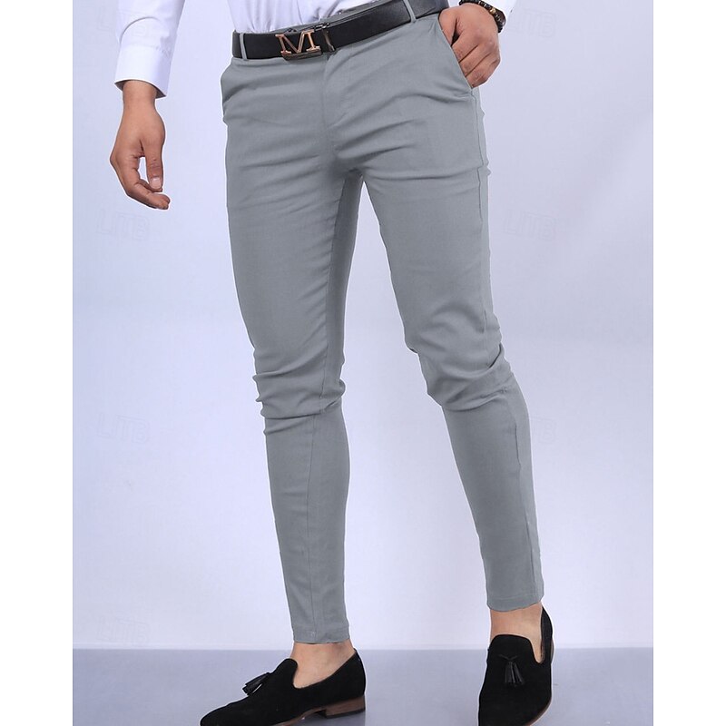 Men's Dress Pants Chinos Chino Pants Pocket Plain Comfort Business Daily Classic Style Black White Micro-elastic2