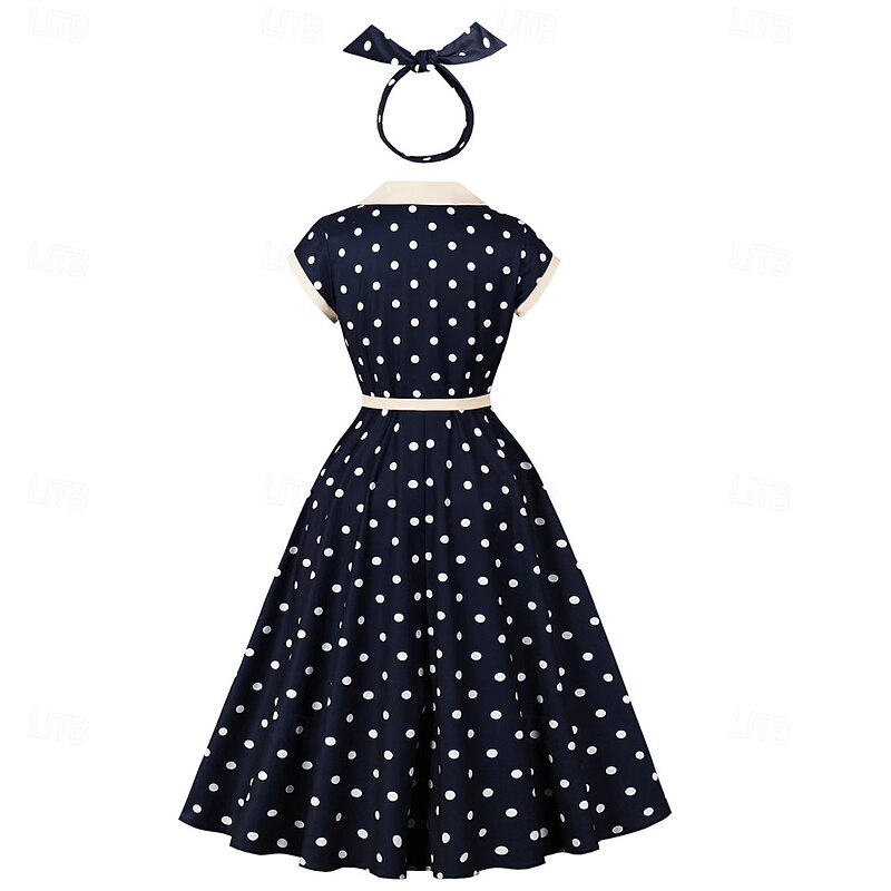 Polka Dots Retro Vintage 1950s Grease Outfits Dress Swing Dress Polka dots Fancy Dress Women's Carnival Masquerade Daily Wear Adults' Dress Headband2