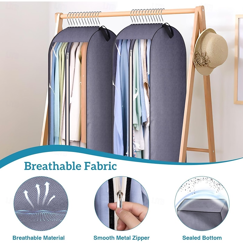 Garment Bags for Hanging Clothes Storage,  Gusseted Clear 43" Suit Bags for Closet Storage with Handles, Garment Covers for Coats, Jackets, Sweaters3