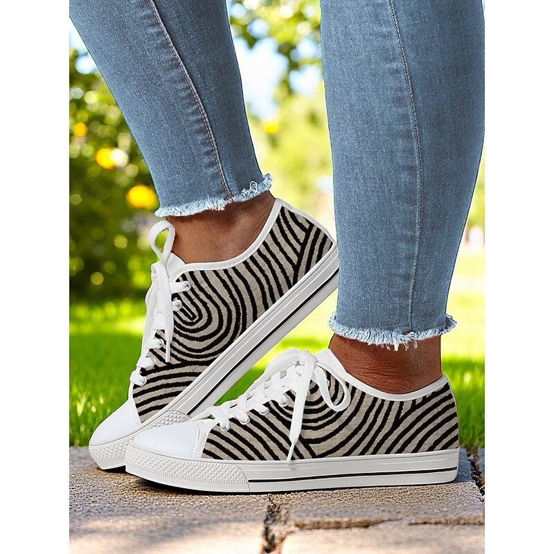 Women's Lace - Up Canvas Sneakers with Floral Print – Casual & Youthful Style for Teenagers and Young Women in School, Street Outings & Casual Gatherings