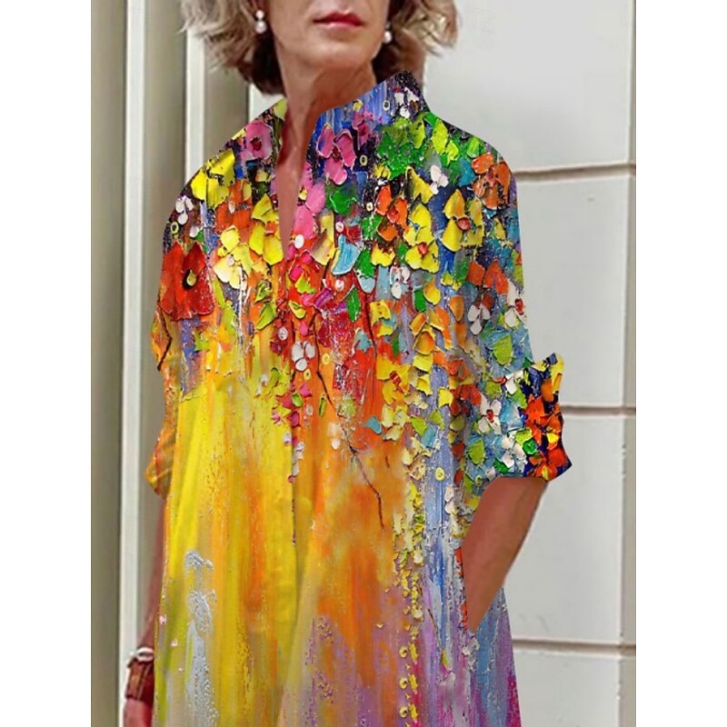 Women's Mini Dress Shirt Dress Casual Dress Summer Dress Fashion Vacation Daily Weekend Regular Fit Floral Long Sleeve Shirt Collar Pink Purple Summer3