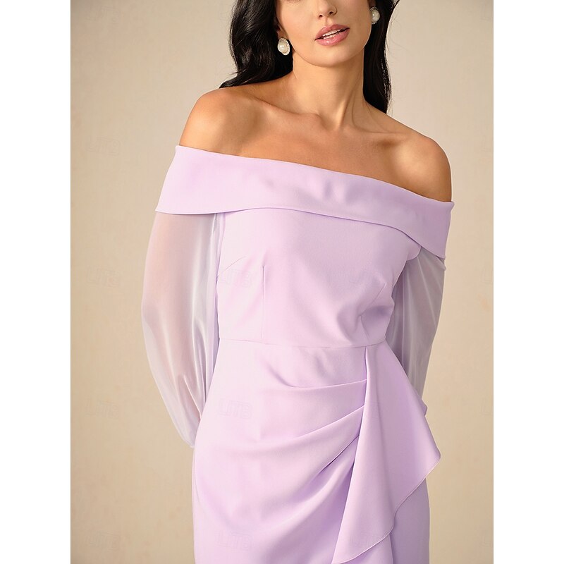 Women's Maxi Dress Cocktail Dress Bodycon Elegant Party Regular Fit Solid Color Long Sleeve Off Shoulder Light Purple Summer Spring Fall Winter3