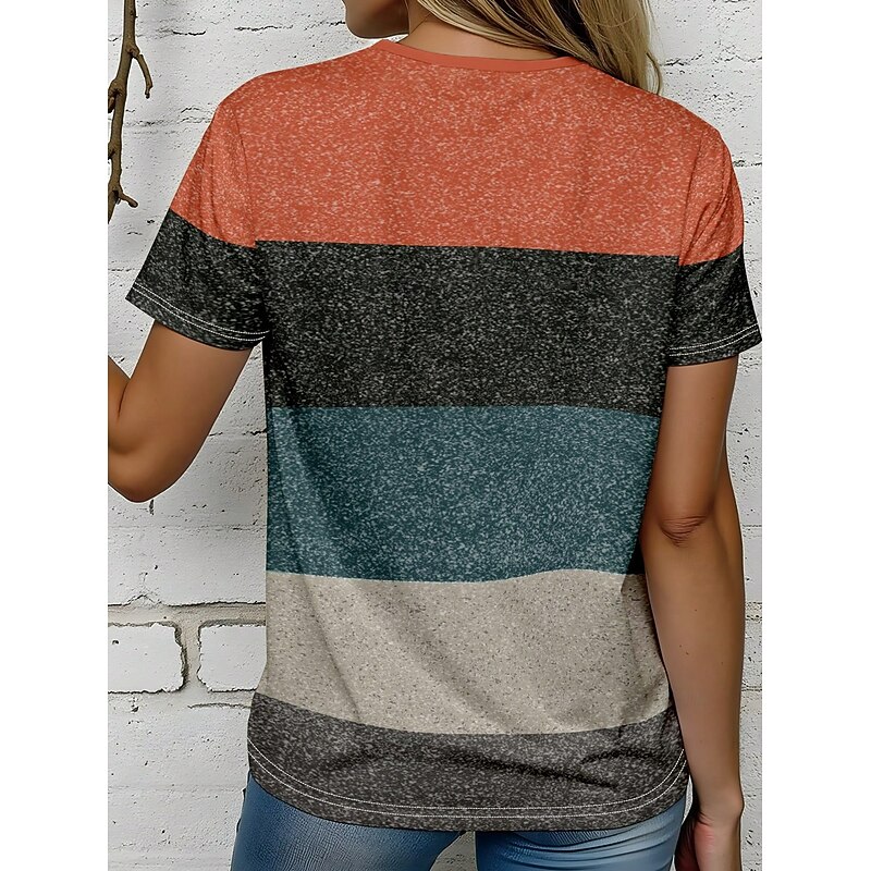 Women's T Shirt Graphic Striped Vintage Stylish Classic Short Sleeve Crew Neck Regular Tops Daily Weekend Print Orange Summer2
