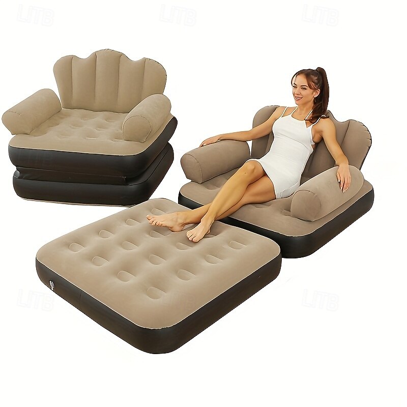 1-Person Outdoor Inflatable Sofa Lounge Chair - Self-Inflating Portable Camping Chair with Carry Bag Durable Semi-Rectangular Design for Backyard Picnic Beach & Relaxation Picnic Furniture  Textu2