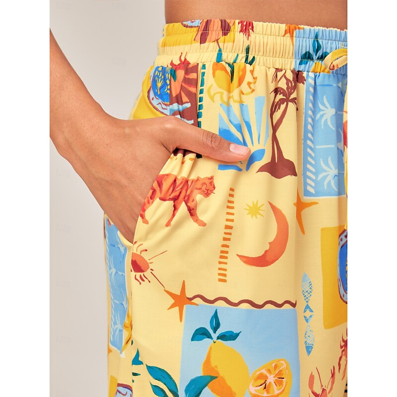 Tropical Collage Wide-Leg Pants2