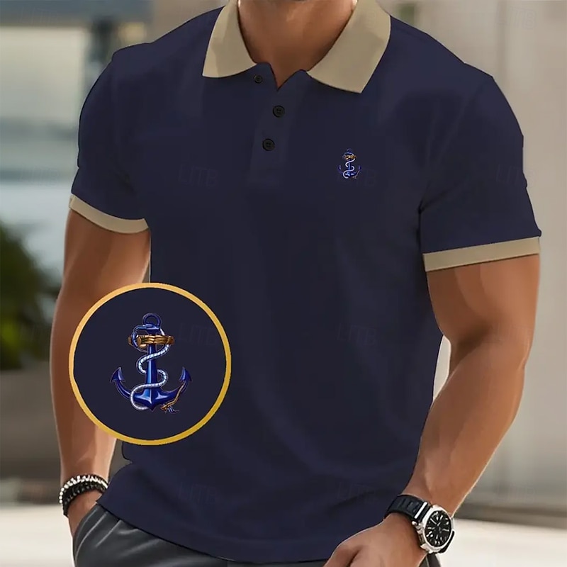 Men's Graphic Polo Short Sleeve Polo Shirts Collared Shirts Business Casual School Outdoor Athleisure Daily Wear 3D Print Summer Black Navy Blue Brown3