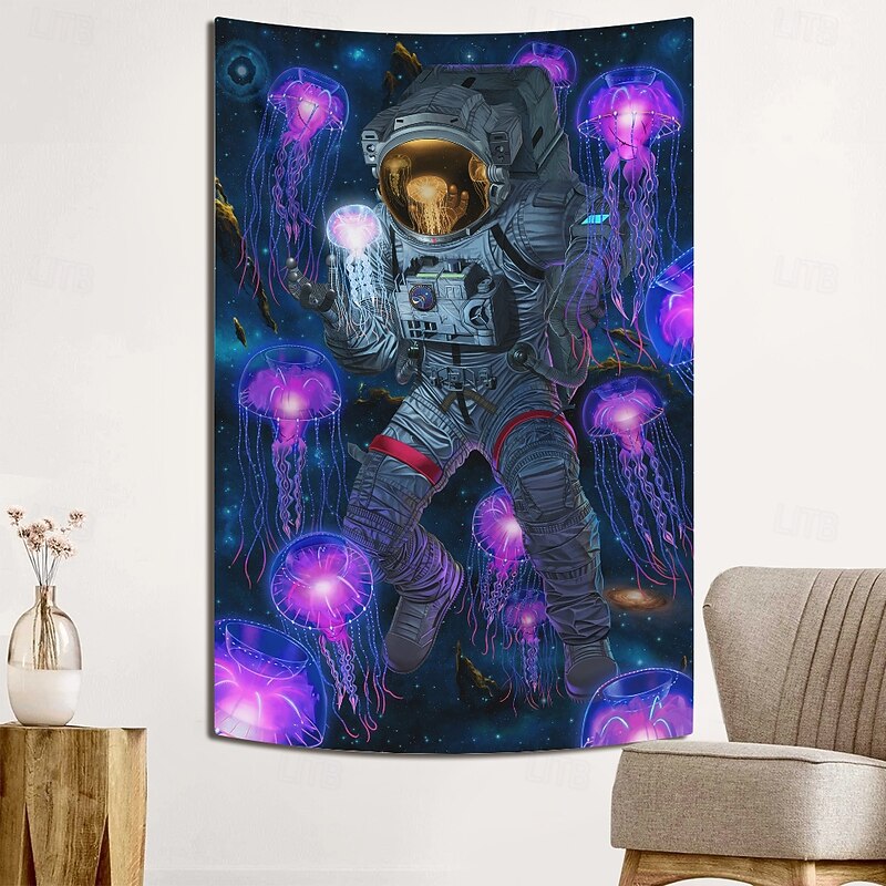 "Cosmic Encounter with an Anomaly for apparel" by Vincent Hie Blacklight Tapestry Glow in the Dark Glow Party UV Reactive Trippy Misty Hanging Tapestry Wall Art Mural for Living Room Bedroom4
