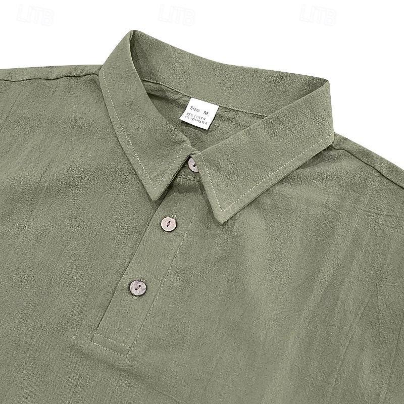 Men's Shirt Linen Shirt Popover Shirt Summer Shirt Beach Wear Plain Vacation Holiday Black White Navy Blue Sky Blue Short Sleeve Shirt Collar Summer Spring Clothing Apparel3