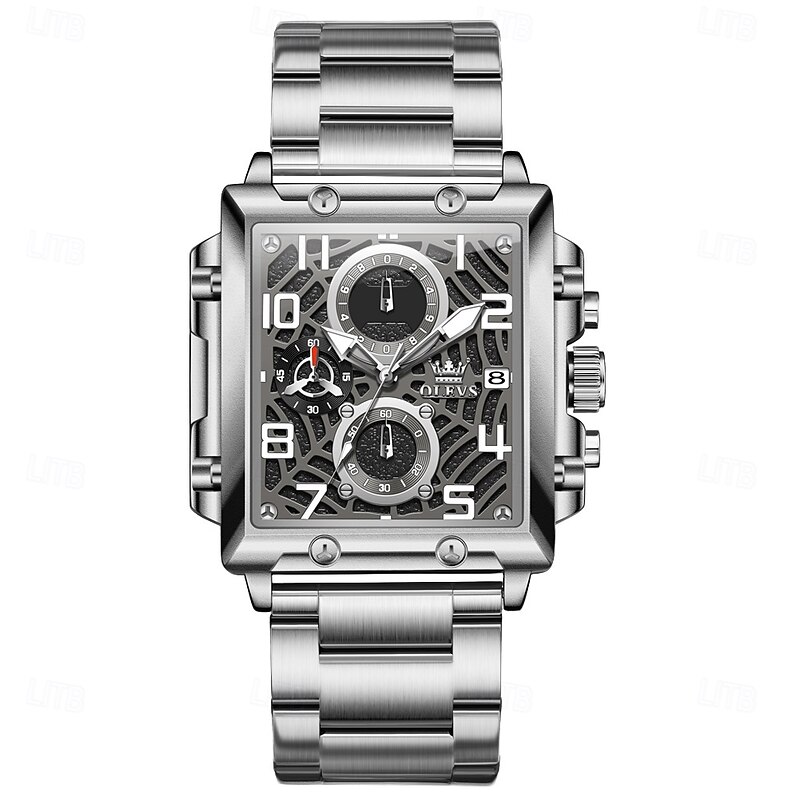OLEVS 2958 Men's Square Quartz Watch, Waterproof, Luminous Stainless Steel, Sport Clock, Elegant Design2