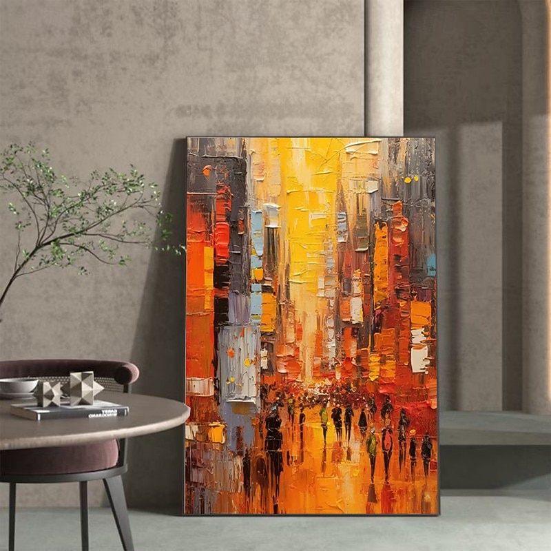Handmade Oil Painting Canvas Wall Art Decoration Abstract Street Landscape for Home Decor Rolled Frameless Unstretched Painting