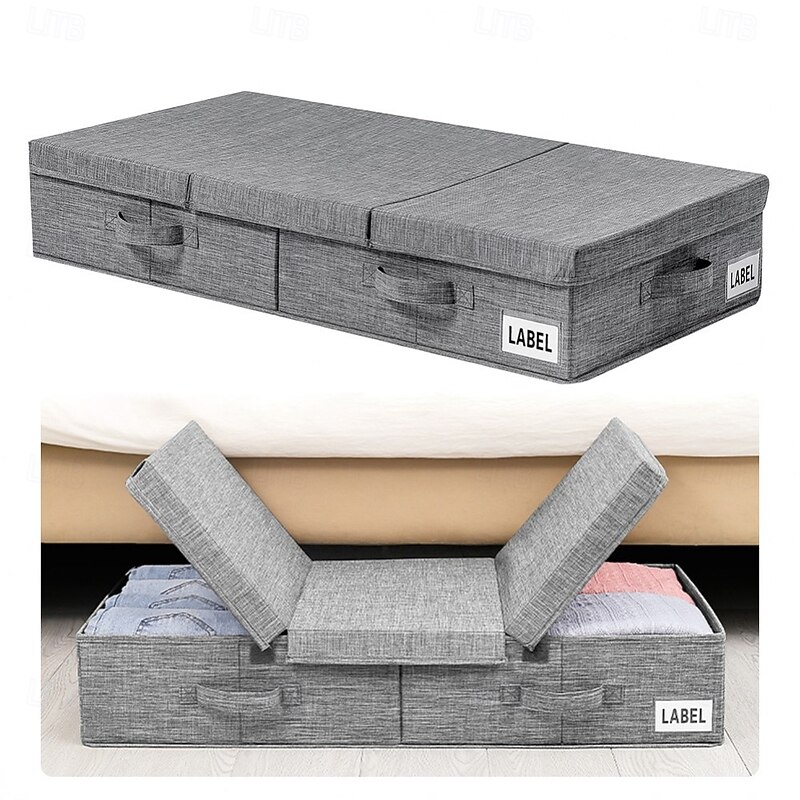 Foldable Under Bed Storage Box with Lid, Large Capacity Non-Woven Fabric Organizer Bin for Clothes Blankets Toys, Dustproof Fabric Container for Closet or Bedroom