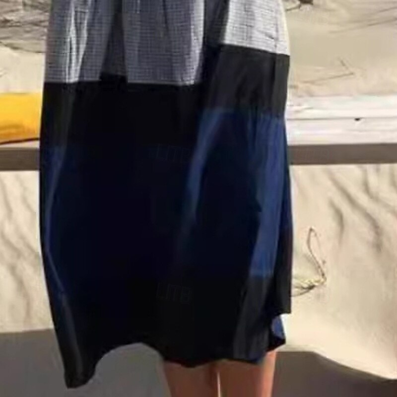 Women's Midi Dress Casual Dress Cotton Linen Dress Summer Dress Fashion Classic Outdoor Holiday Date Regular Fit Color Block Short Sleeve Crew Neck Blue Summer Spring3