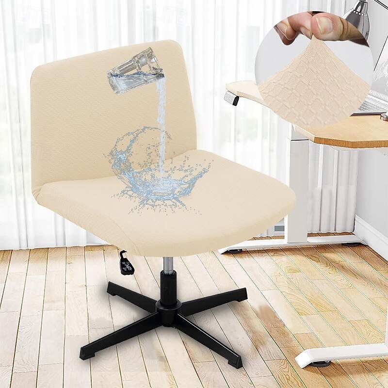 Armless Chair Slipcover 100% Waterproof Armless Office Desk Chair Cover Knitted Jacquard Modern Vanity Chair Cover Wide Seat Criss Cross Chair Cover Mid Back Accent Chair Cover