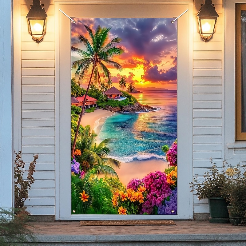 Summer Beach Door Decorations Door Covers Door Tapestry Door Curtain Decoration Backdrop Indoor/Outdoor Door Banner for Front Door Farmhouse4