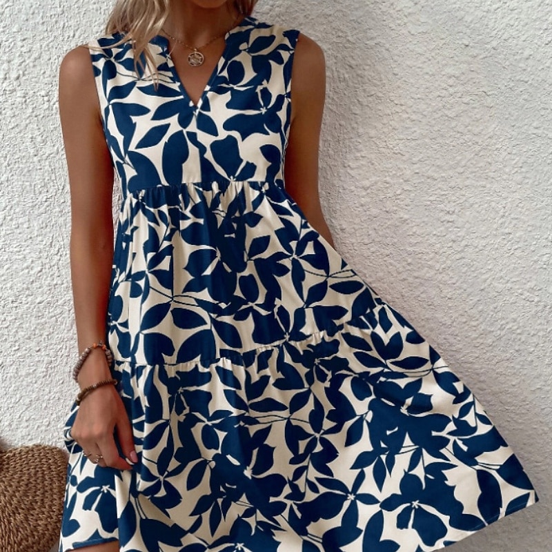 Women's Mini Dress Floral Dress Print Dress Classic Modern Vacation Daily Holiday Regular Fit Flower Sleeveless V Neck Black Navy Blue Orange Green Summer4