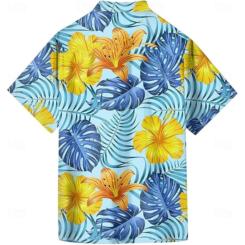 Men's Tropical Flowers Palm Leaf Shirt Summer Hawaiian Shirt Button Up Shirt Short Sleeve Hawaiian Resort Vacation Holiday Beach Wear Summer Spring Turndown 3D Print Collared Shirts Blue Green4