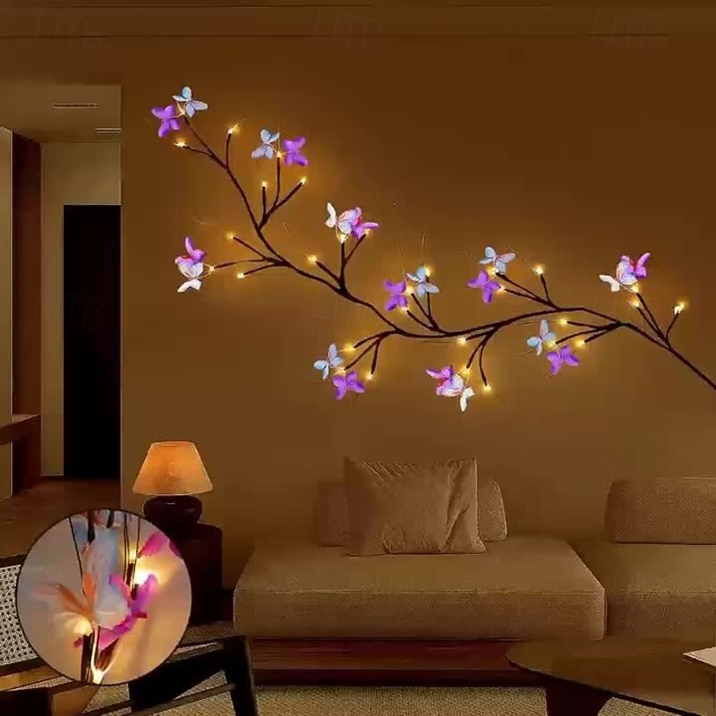 LED Outdoor Enchanted Willow Vine Lights with Butterfly Accents - USB Powered, Indoor/Outdoor Decor for Christmas, Valentine's Day & More2