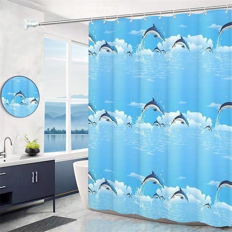 Shower Curtain with Hooks 180cm*180cm(70"*70") Polyester Machine Washable Waterproof Leaf Plant Simple Pattern2