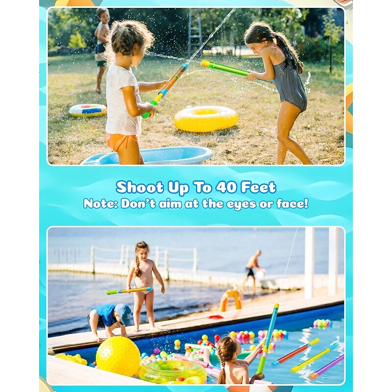 6 Pack Water Gun Squirt Toys for Kids Adults: Shoot Up to 40 Feet - Outdoor Super Blaster Water Guns for Kids Age 3-4-5-8-12 Bulk - Fun Water Squirter Toy for Swimming Pool Beach Summer Outside Party Games(Random Color)2