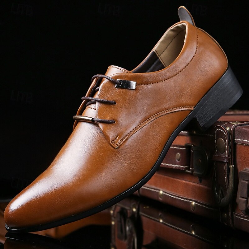 Men's Formal Brown Lace-Up Shoes - Classic Faux Leather Dress Shoes for Weddings, Galas and Dance Parties