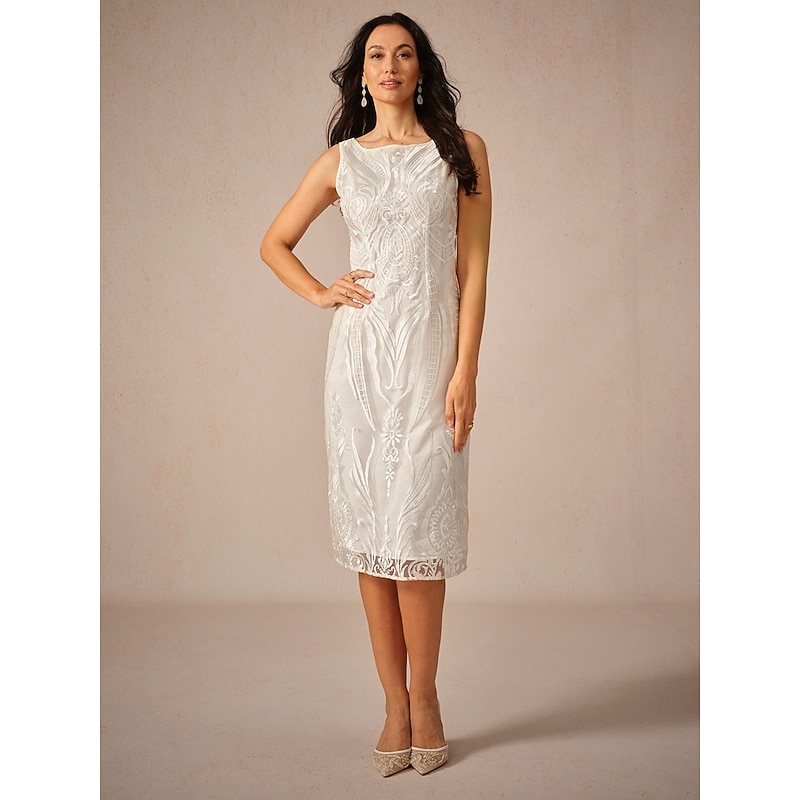 Women's Wedding Guest Cocktail Dress Chiffon Lace Dress  Elegant Midi Dress Crew Neck Half Sleeve Green Color3