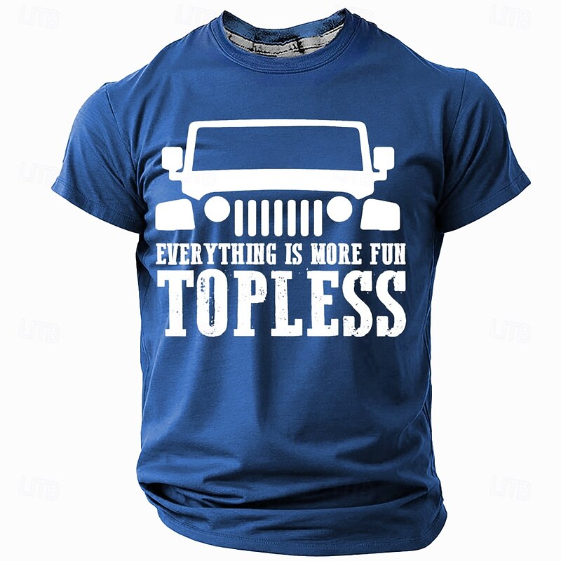 Men's T-Shirt: Funny Jeep Graphic Everything Is More Fun Topless Short Sleeve Off-Road Tee2