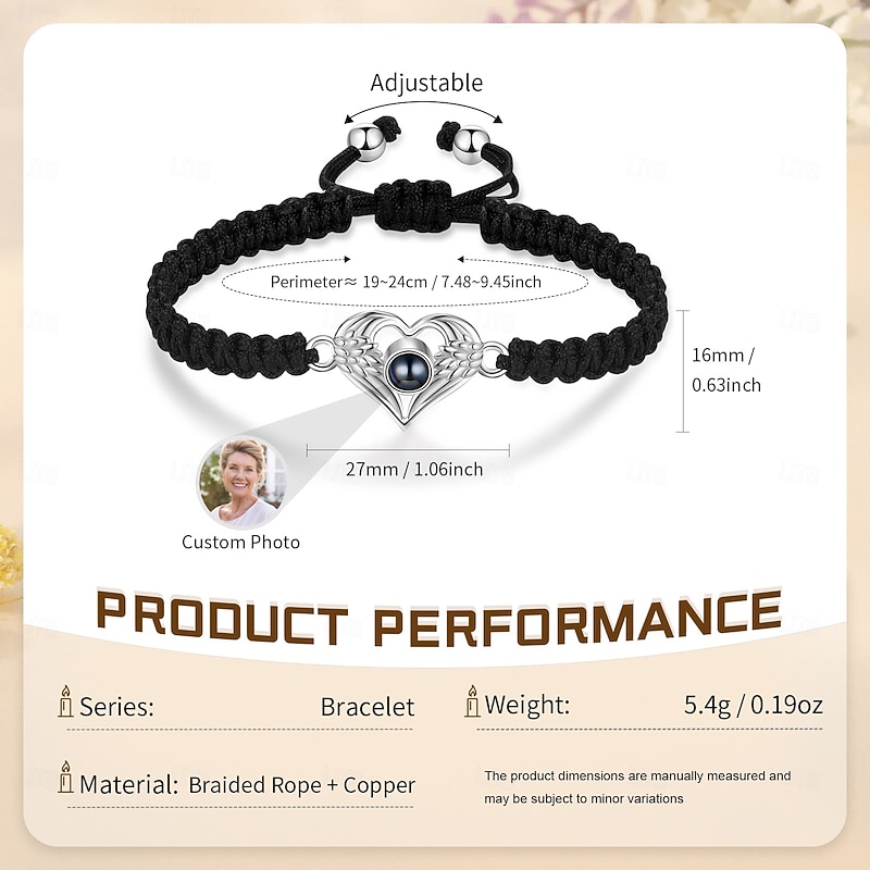 Personalized Photo Heart Wings Bracelet, Custom Best Gift for Her, Guardian of Love and Courage – Perfect for Mother's Day, Valentine's Day, Christmas, Anniversary, Birthday Gift for Mom, Wife, Girlfriend – Special Keepsake Jewelry2