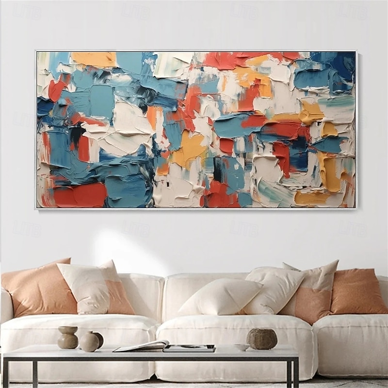 Large Blue abstract oil painting Hand painted colorful abstract oil paintings handmade painting modern office art for living room wall decoration