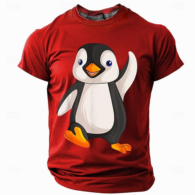 Men's Penguin T Shirt Short Sleeve T shirt 3D Print Crew Neck Shirt Fashion Exaggerated Daily Party Street Casual Red Blue Green Summer Spring All Seasons Clothing Apparel S M L XL XXL XXXL3