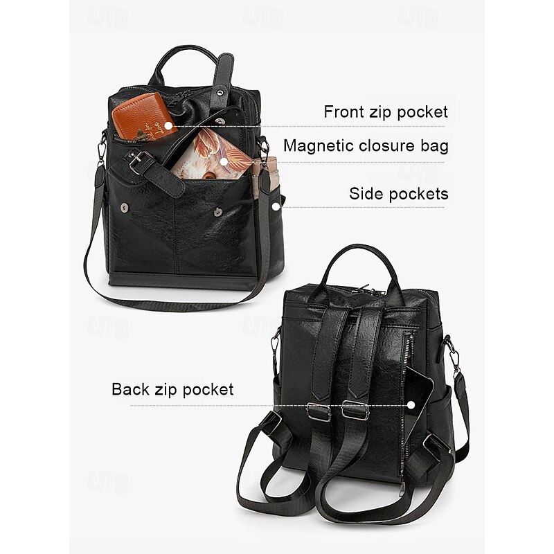 Women's Brown Faux Leather Backpack, Stylish Travel and Everyday Backpack with Adjustable Straps, Zipper Closure and Multiple Pockets - Perfect for Work, School or Casual Outings4