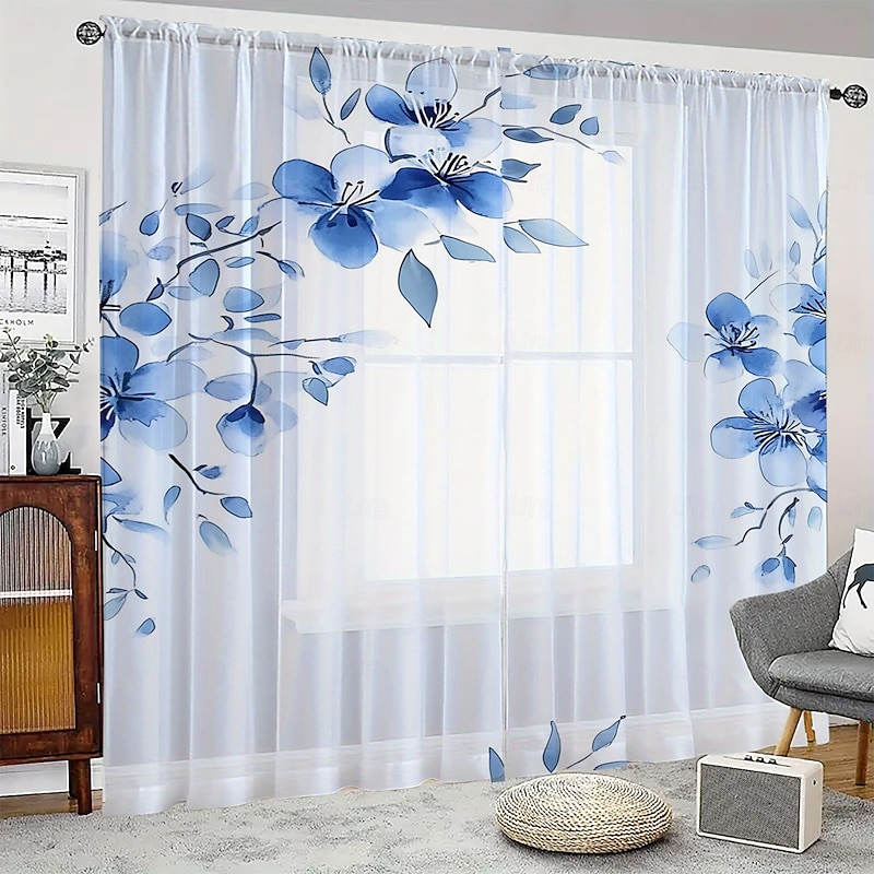 Two floral and leaf patterned window decorations and screens can be used for privacy coverage and room decoration in bedrooms as well as for kitchens cafes living rooms dining rooms and balconies