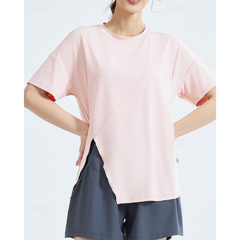 Women's Solid Colored Tops Sport Shirt Tennis Shirt Short Sleeve Side Split Split Tennis Golf Pickleball Crew Neck Top Black White Pink Tennis Clothing4