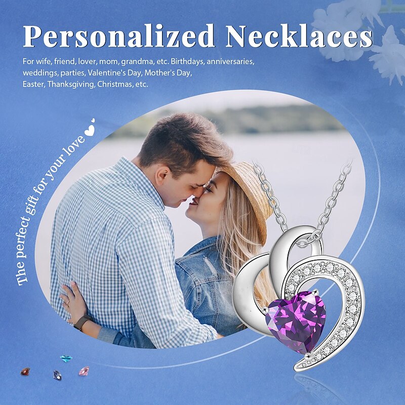 Personalized Heart Birthstone Necklace for Mom Wife Girlfriend, Custom Birthday Stone Jewelry Gift for Mother's Day Christmas Anniversary Birthday3