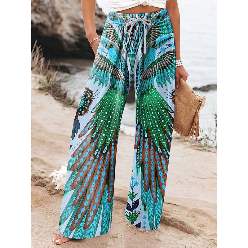Women's Wide Leg Chinos Baggy Pants Vacation Vintage Fashion Full Length High Waist Floral Graphic Abstract Printing Soft Breathable Micro-elastic Formal Vacation Street Yellow Blue Purple Summer3