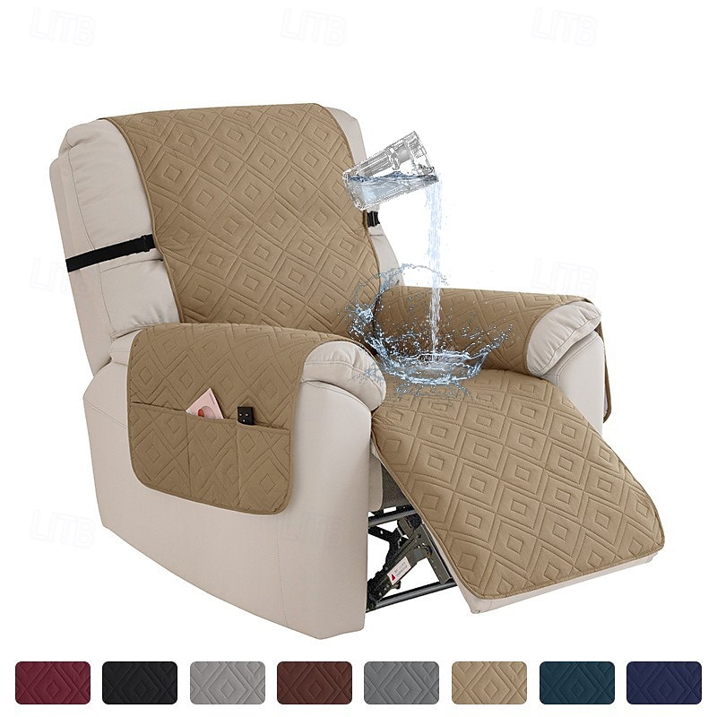 100% Waterproof Reclining Couch Covers, Non Slip Covers for Recliner Chair with Pocket, Washable Reclining Chair Quilted Furniture Protector for Kids, Pets