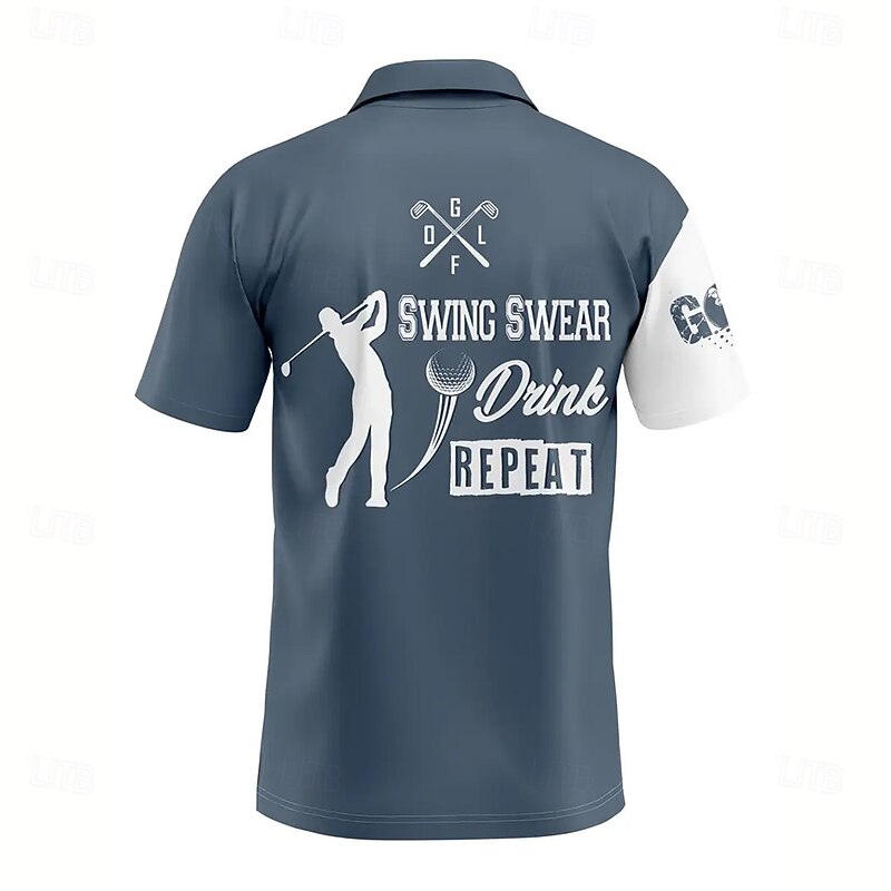 Men's Graphic Text Sports Polo Shirts Short Sleeve Polo Shirts Collared Shirts Casual Outdoor Athleisure 3D Print Summer Blue2