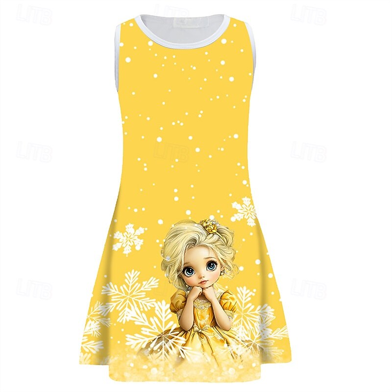 Girls' 3D Cartoon Snowflake Dress Sleeveless Summer Spring Vacation Daily Holiday Princess Beautiful Sweet Kids 4-12 Years Casual Dress A Line Dress Knee-length Regular Fit2