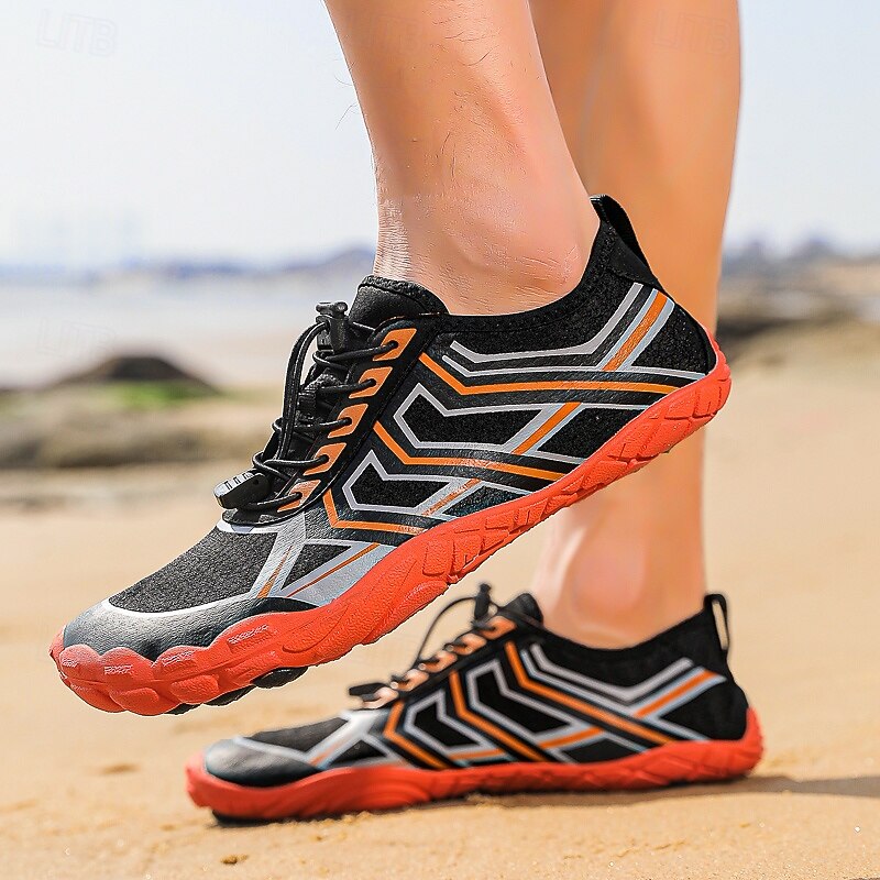 Men's Sneakers Barefoot shoes Upstream Shoes Canyoning Casual PU Leather Mesh Breathable Comfortable Slip Resistant Lace-up Black / Red Black Royal Blue Summer Spring4