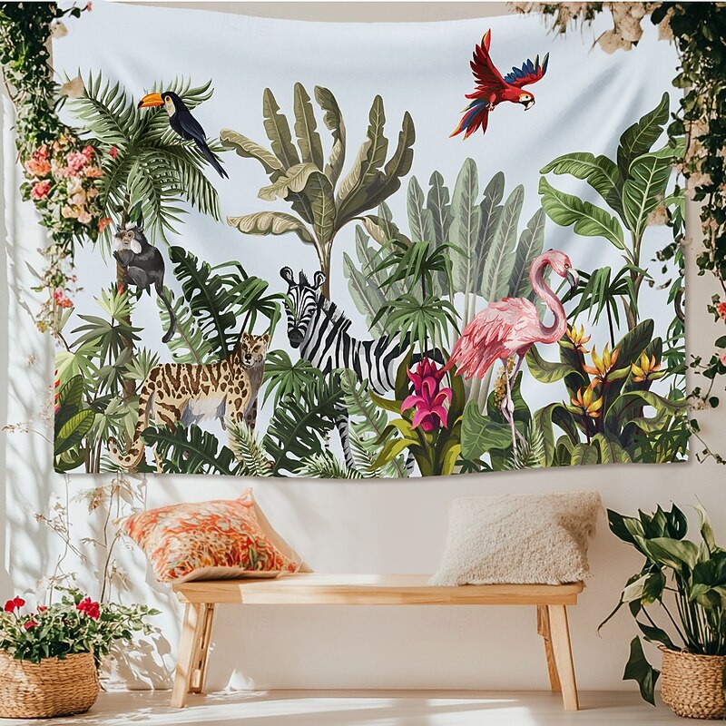 Tropical Plants Birds Hanging Tapestry Wall Art Large Tapestry Mural Decor Photograph Backdrop Blanket Curtain Home Bedroom Living Room Decoration2