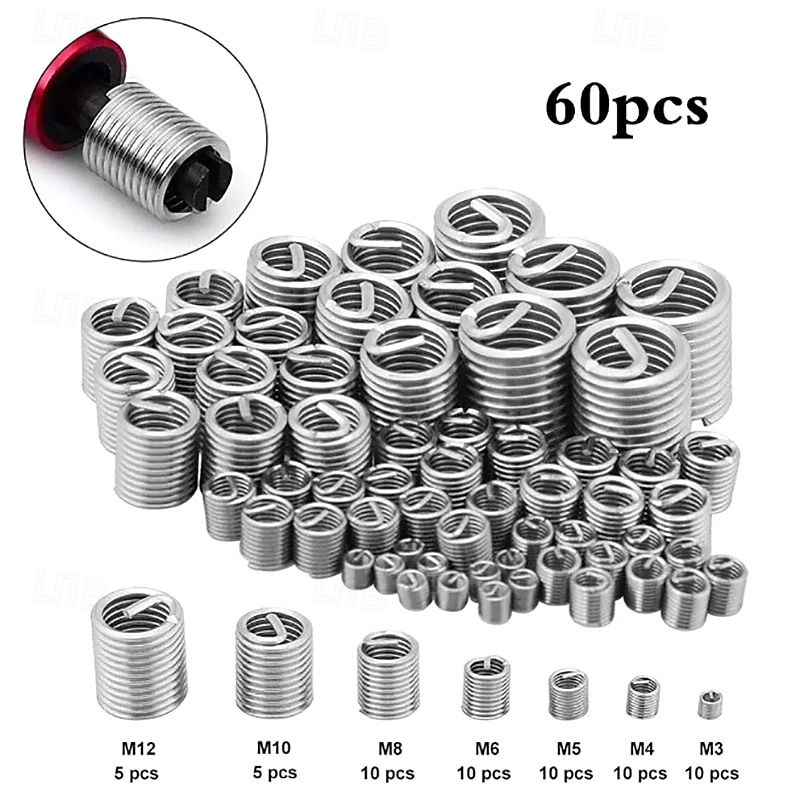 60pcs/set Thread Repair Kit Kit Coil Inserts Stainless Steel Thread Repair Kit M3 M4 M5 M6 M8 M10 Inserts for Avoiding The Damage of Thread2