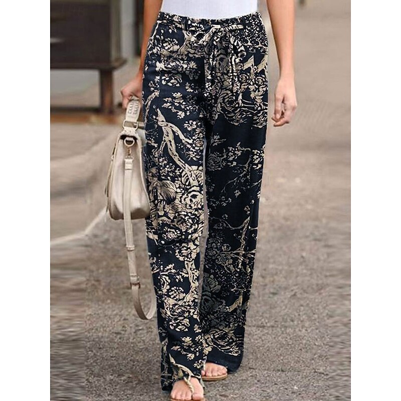 Women's Wide Leg Baggy Pants Fashion Streetwear Full Length High Waist Graphic Pocket Elastic Waistband Comfy Soft Comfortable Micro-elastic Outdoor Street White Yellow Red Dark navy Summer Spring4