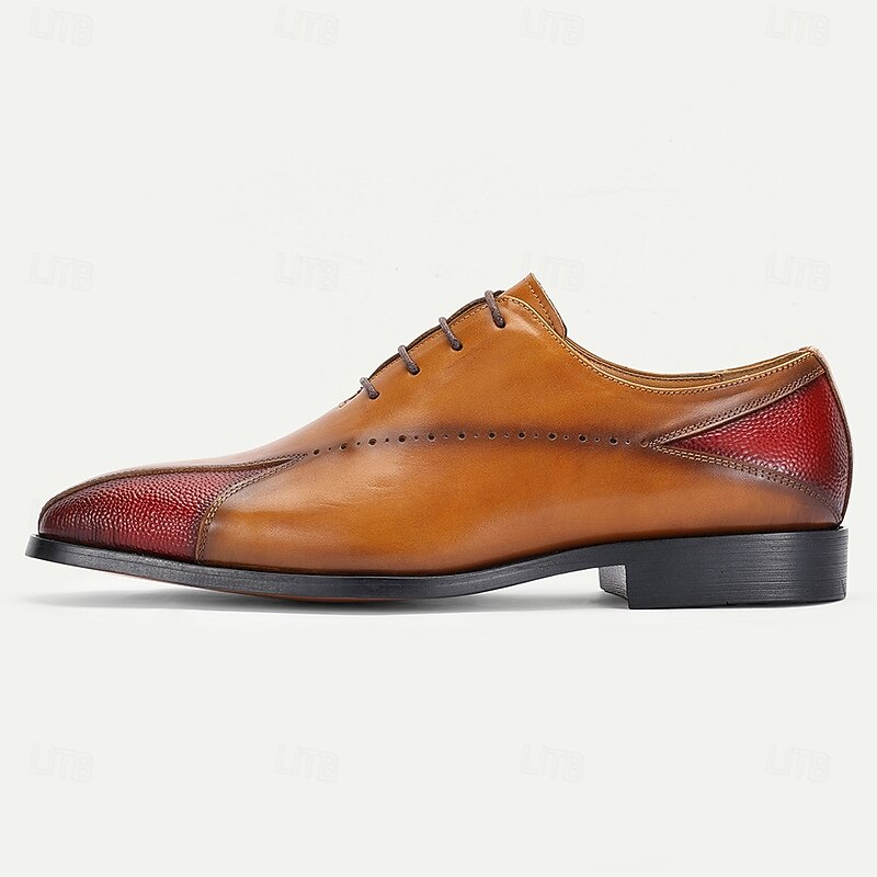 Men's Two-Tone Brown and Red Leather Oxford Shoes – Luxury Prom and Gala Lace-Up Shoes for Formal Occasions3