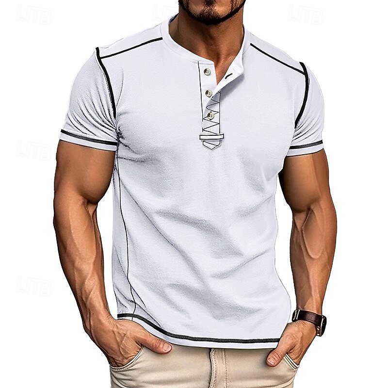 Men's T Shirt Henley Shirt Tee Short Sleeve Shirt Short Sleeve Crewneck Summer Plain Fashion Designer Basic Plain Vacation Street Going out Black White Dark Navy Top Tee for Men