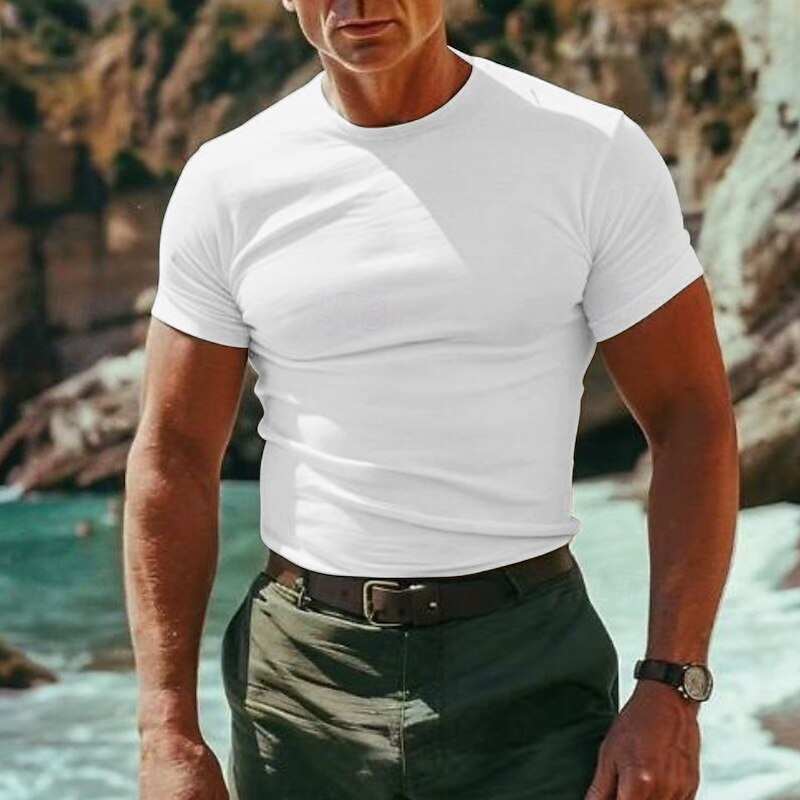 Men's Cotton T Shirt Short Sleeve Crew Neck Summer Plain Basic Classic Vacation Casual Daily Black White Pink Top Tee for Men