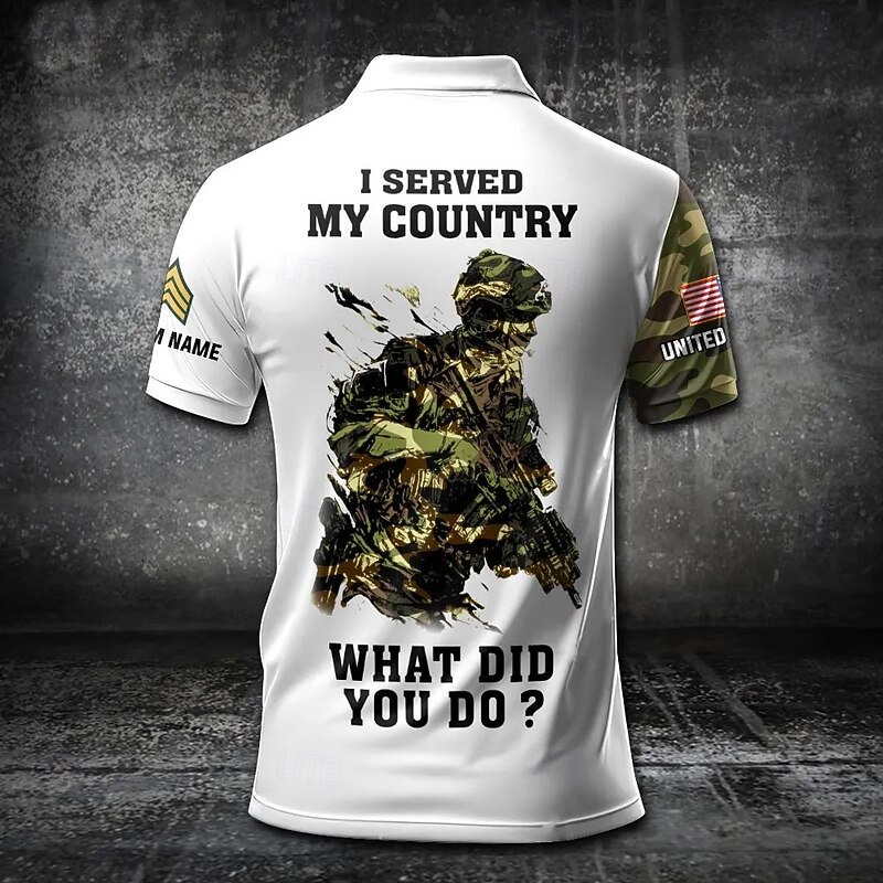 American Independence Day Men's American US Flag Military Polo Short Sleeve Polo Shirts Collared Shirts Casual School Outdoor Daily Wear 3D Print Summer Blue Brown4