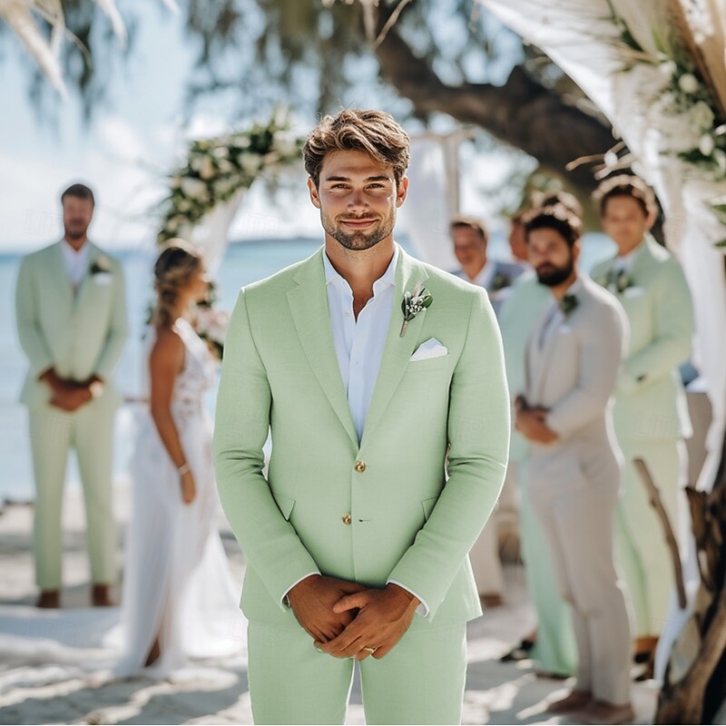 Men's Wedding Suits Sage Fashion Formal Solid Colored Standard Fit 2 Piece Single Breasted Two-buttons2