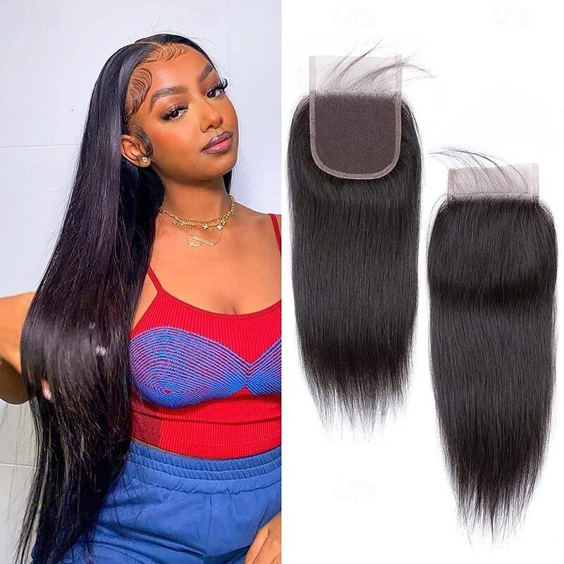 6x6 Transparent Lace Closure Human Hair straight Brazilian Remy Hair Pre Plucked With Baby Hair Natural Color Hair